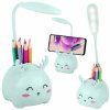 Detská LED lampa 3W so stojanom na mobil a ceruzky modrá (LED stolná lampa pre deti 3W s organizérom na písacie potreby a držiakom na telefón)