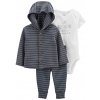 CARTER'S Set 3dielny mikina, tepláky, body kr. rukáv Grey Stripes chlapec LBB 9m, veľ. 74