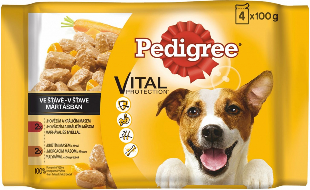 Pedigree Adult hovädzina jahňa morčacie v šťave 4 x 100 g