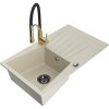 Mexen Cesar, 1-komorový granitový drez 775x470x190 mm a drezová batéria Aster, béžová, 6514-69-73450-57-B