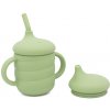 Malý Ježko Silikónový učiaci pohárik 3v1 – s náustkom a slamkou – Pale Olive