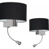 EUlight Nástenné svietidlo Napoli, 1x čierne textilné tienidlo + 1xLED 1w, ch