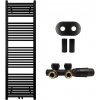 CERANO - Kúpeľňový radiátorový set Lincoln - ústredné vykurovanie - stredové pripojenie 50 mm - 484W - čierna matná - 1600x500 mm CER-663415
