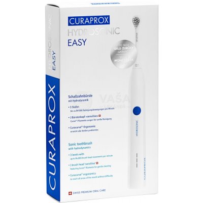 Curaprox Hydrosonic Easy Hydrosonická zubná kefka + príslušenstvo 1 kefka Hydrosonic Easy + USB nabíjačka + čistiaca hlavička Sensitive + cestovné puzdro