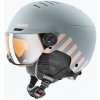 Detská lyžiarska prilba UVEX Rocket Visor Jr rhino/blush matt/mirror silver/lasergold lite