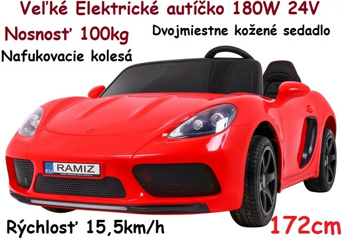 Joko velké Elektrické autíčko Perfecta 180W 24V nosnosť 100kg dvojmiestne nafukovacie kolesá kožené sedadlo červená