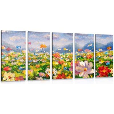 5-dielny obraz olejomaľba divoké kvety - 100x50