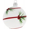 Vianočná ozdoba sklenená guľa Ø 8 cm s dekorom biela