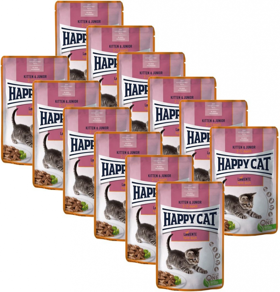 Happy Cat Meat In Sauce Kitten & Junior Land-Ente 12 x 85 g