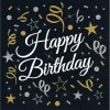 Servítky Happy Birthday čierno-zlaté 33x33cm 20ks