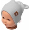 Baby Nellys Rebrovaná dvojvrstvová čiapka s uškami TEDDY - sivá, 56/62 (0-3m)