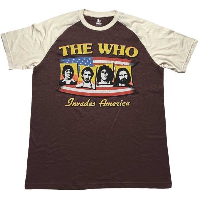 Sonstige The Who tričko Invades America unisex raglánové rukávy RO9237 hnedé