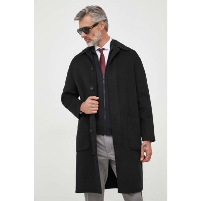 Calvin Klein vlnený kabát čierna prechodný oversize