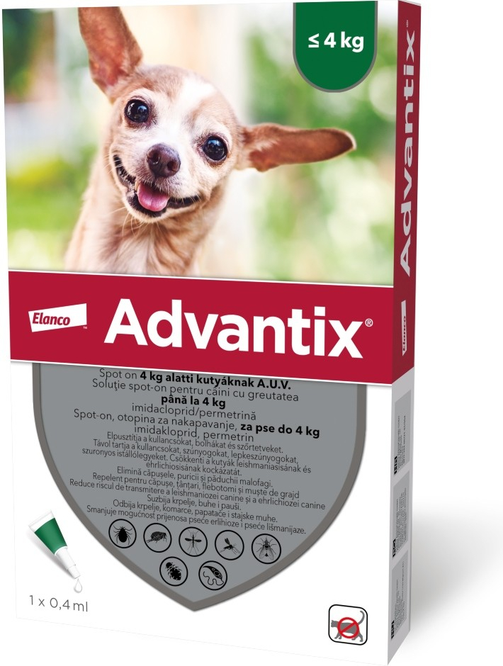 Advantix spot-on do 4 kg 4 x 0,4 ml