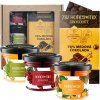 HoneyMix Dárková sada medů s čokoládou, Meruňka, Zázvor a citronová tráva, Brusinka, 3x140 g + medová čokoláda, 60g