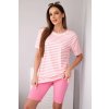 Kesi Dámsky viskózový pruhovaný set s krátkym rukávom a šortkami svetloružový Farba: Ružová - svetlo, Veľkosť: UNI