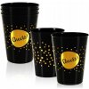 4x POHÁRE plastové, opakovane použiteľné turistické nápoje ČIERNE ZLATÉ