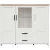 BRW Vitrína LOKSA REG2D1W2S sosna andersen biela/dub grandson nábytkárska doska 160 cm x 134.5 cm x 42.5 cm