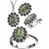 A-B Set of silver jewelry camellia with Czech moldavite and garnets 20000055