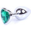 Boss Series Jewellery Silver Heart Plug Green - strieborný análny kolík s drahokamom v tvare srdca 7 x 2,7 cm