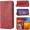 Peňaženkové kožené puzdro CUBIC GRID na Motorola Moto G62 5G – Červená
