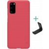 NILLKIN SUPER FROSTED plastový chránič telefónu (pogumovaný drsný povrch + držiak na stôl) RED [Samsung Galaxy S20 5G (SM-G981U)]