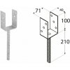 DOMAX PSL zapustená pätka stĺpika typu U Žiarové pozinkovanie (ZNO) PSL 70 U - 71 x 40 x 100 x 4.0 mm (6 ks)