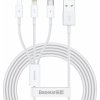 Baseus CAMLTYS-02 Superior Fast Charging Dátový Kábel 3v1 USB-C, Lightning, MicroUSB 1.5m White
