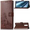 Peňaženkové kožené puzdro FLOWERS na Sony Xperia 1 - Hnedá