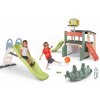 Set šmykľavka s dvojitou vlnou a hracie centrum s basketbalom Toboggan Life Smoby dĺžka šmyku 200 cm s vodotryskom a obojstranná hojdačka Pes