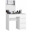 Ak furniture Kozmetický stolík so zrkadlom T-6 90x50 cm biely pravý