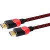 Kábel HDMI-HDMI v2.0, OFC, medený, 3D, herný, PC, červeno-čierny, opletený, 4K, 3,0 m SAVIO GCL-04