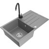 Mexen Bruno, 1-komorový granitový drez s odkvapkávačom 795x495x200 mm a čierna kuchynská batéria Telma, šedá, 6513-71-670200-70