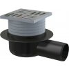 Alcadrain APV26 - Podlahová vpusť 105×105/50 mm bočná, mriežka nerez, vodná zápachová uzávera