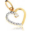 Šperky eshop - Zlatý prívesok 375 - kontúra súmerného dvojfarebného srdiečka, číry kamienok S2GG48.03