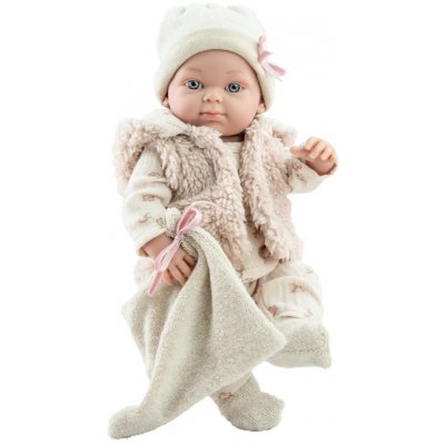 Paola Reina Realistické miminko holčička Minipikolin v huňaté vestě od Minipikolina velikost 32 cm