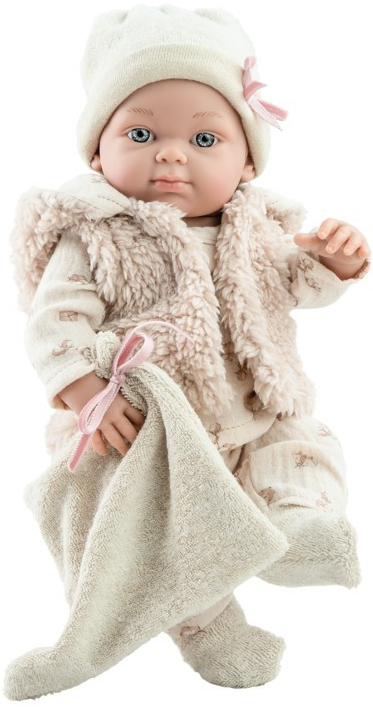 Paola Reina Realistické miminko holčička Minipikolin v huňaté vestě od Minipikolina velikost 32 cm