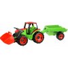LENA Traktor se lžící a s vozíkem červeno zelený