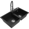 Mexen Tomas, 2-komorový granitový drez 800x500x190 mm a drezová batéria Aster, čierna, 6516-77-73450-07
