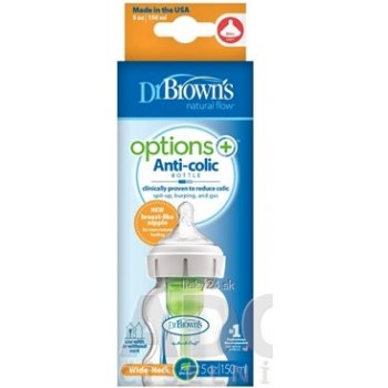 Dr Brown's options Wide neck anti colic plastová biela so silikón cumľom level 1 1 ks 150 ml