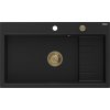Mexen Omar, 1-komorový granitový drez 800x480x210 mm, čierna, zlatý sifón, 6520801005-77-G