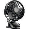 Stolný clip ventilátor s LED svetlom 3W Ø 15 cm 4 rýchlosti dobíjací cez USB-C kábel čierny
