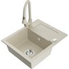 Mexen Enzo, 1-komorový granitový drez 576x465x174 mm a drezová batéria Elia, béžová, 6506-69-670101-69