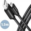 AXAGON BUMM-AM15AB, HQ Micro USB-A kábel, 1.5 m, USB 2.0, 2.4A, ALU, oplet, čierny