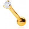 Šperky eshop - Rovný piercing do nosa zo 14K žltého zlata, okrúhly číry zirkónik, 1,2 mm S4GG249.51