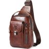 Bullcaptain kožená taška cez rameno s USB Kemer Hnedá 4L