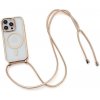 AppleMix Kryt pre Apple iPhone 14 Pro - Podpora MagSafe + šnúrka na zavesenie - gumový - priehľadný / zlatý