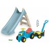 Set šmykľavka a odrážadlo s prívesom a kosačkou XS Slide Blue Life Smoby dĺžka šmyku 90 cm s vodnou hrou