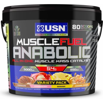 Gainer USN Muscle Fuel Anabolic Variety pack (Čokoláda, Jahoda, Banán a Arašidy s karamelom) 4kg (6009544954644)