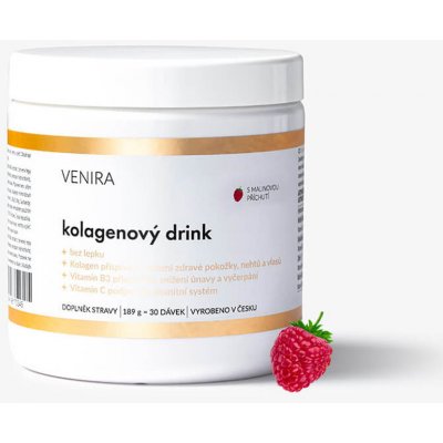 VENIRA kolagénový drink pre vlasy, nechty a pleť - malina, 189 g malina, bravčový kolagén, 189 g